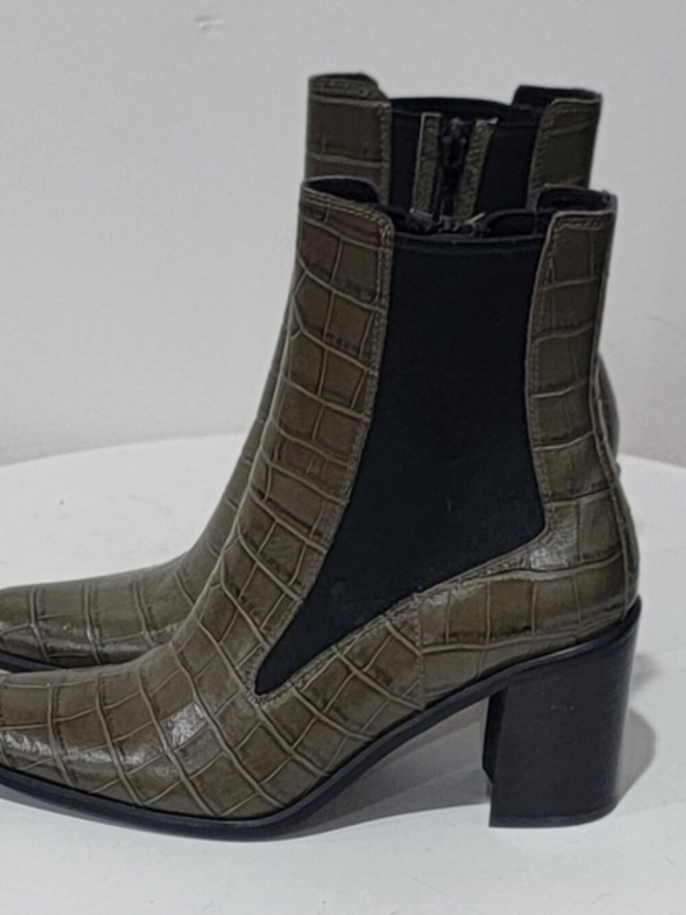 Jeffrey Campbell Green Crock Embossed Ankle Boots